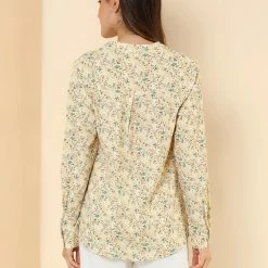 Allegra K Button Down Stand Collar V Neck Long Sleeve Floral Blouse Women 56 Allegra K Button Down Stand Collar V Neck Long Sleeve Floral Blouse Women