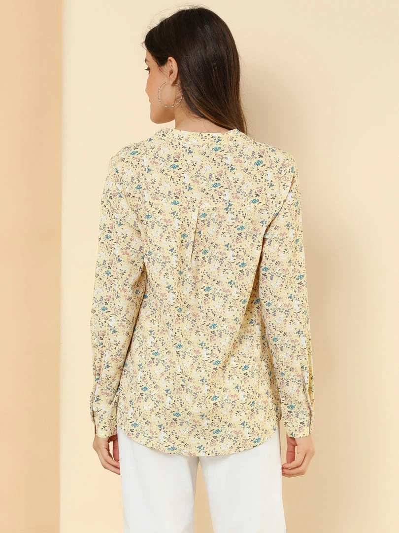 Allegra K Button Down Stand Collar V Neck Long Sleeve Floral Blouse Women 8 Allegra K Button Down Stand Collar V Neck Long Sleeve Floral Blouse Women