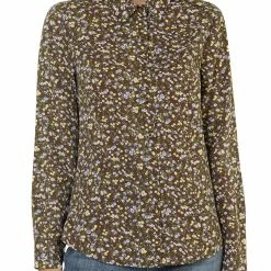 Allegra K Long Sleeve Button Down Ditsy Floral Shirt Women