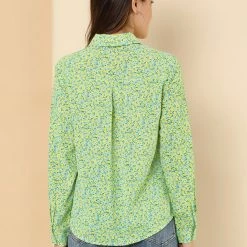 Allegra K Long Sleeve Button Down Ditsy Floral Shirt Women