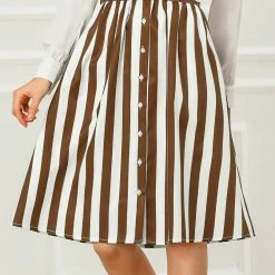 Allegra K Women's Stripes Button Front Elastic Back A Line Midi Skirt 77 Allegra K Women's Stripes Button Front Elastic Back A Line Midi Skirt