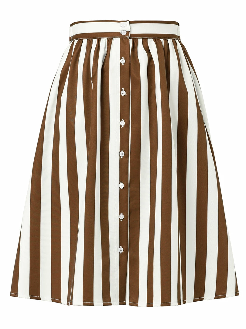 Allegra K Women's Stripes Button Front Elastic Back A Line Midi Skirt 15 Allegra K Women's Stripes Button Front Elastic Back A Line Midi Skirt
