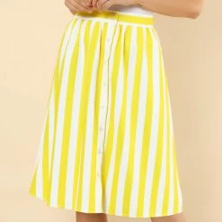Allegra K Women's Stripes Button Front Elastic Back A Line Midi Skirt 71 Allegra K Women's Stripes Button Front Elastic Back A Line Midi Skirt