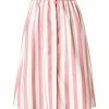Allegra K Women's Stripes Button Front Elastic Back A Line Midi Skirt