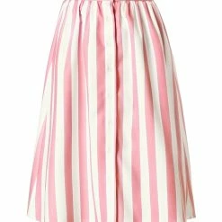Allegra K Women's Stripes Button Front Elastic Back A Line Midi Skirt