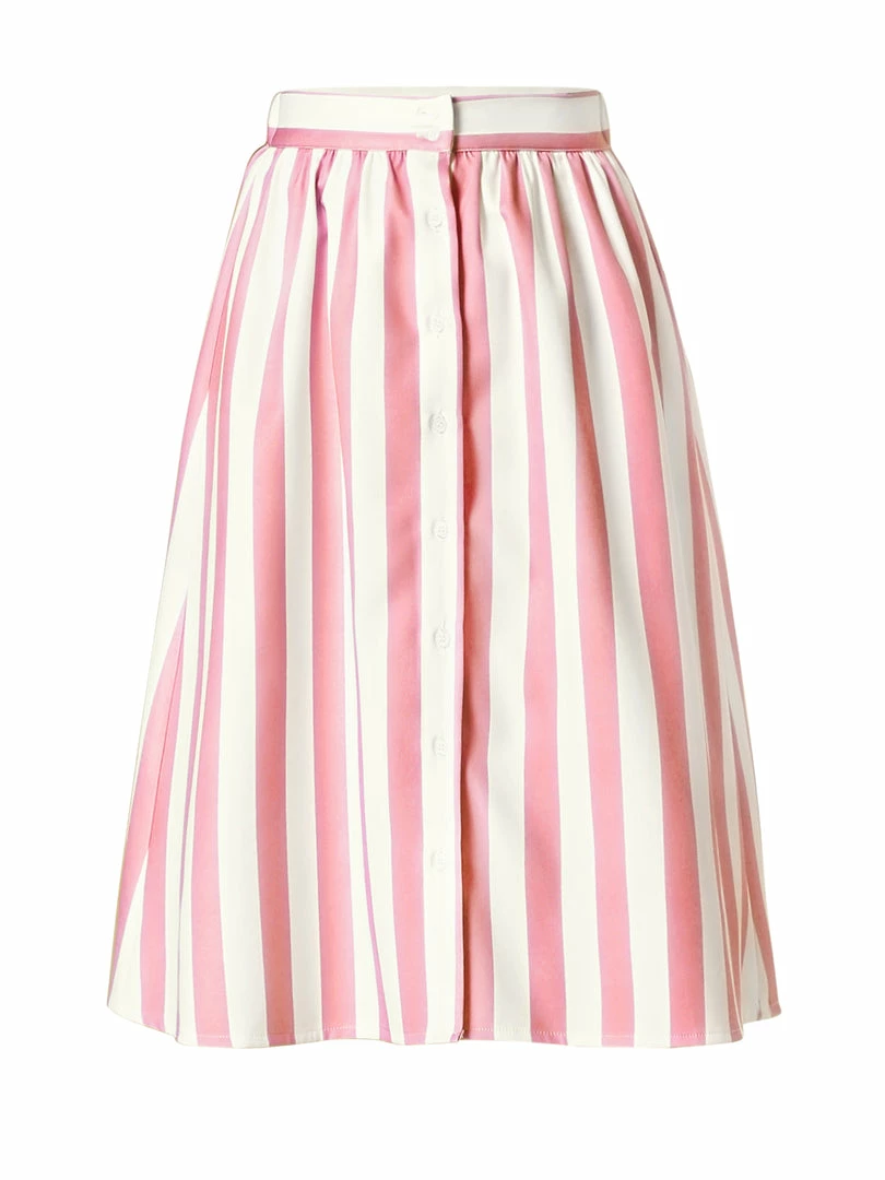 Allegra K Women's Stripes Button Front Elastic Back A Line Midi Skirt 3 Allegra K Women's Stripes Button Front Elastic Back A Line Midi Skirt