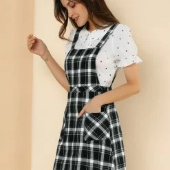 Allegra K Women's Plaid Tartan Button Decor A-Line Pinafore Overall Dress 49 Allegra K Women's Plaid Tartan Button Decor A-Line Pinafore Overall Dress