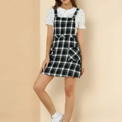 Allegra K Women's Plaid Tartan Button Decor A-Line Pinafore Overall Dress 50 Allegra K Women's Plaid Tartan Button Decor A-Line Pinafore Overall Dress