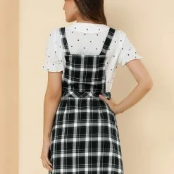 Allegra K Women's Plaid Tartan Button Decor A-Line Pinafore Overall Dress 52 Allegra K Women's Plaid Tartan Button Decor A-Line Pinafore Overall Dress