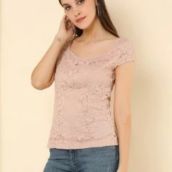 Allegra K Women's Lace Top Cap Sleeve Sweetheart Neck Ruched Front Vintage Blouse 29 Allegra K Women's Lace Top Cap Sleeve Sweetheart Neck Ruched Front Vintage Blouse