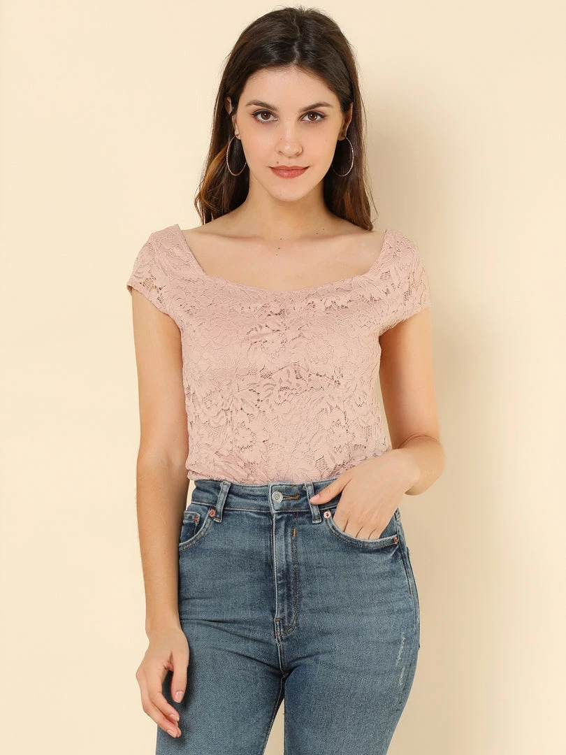 Allegra K Women's Lace Top Cap Sleeve Sweetheart Neck Ruched Front Vintage Blouse 6 Allegra K Women's Lace Top Cap Sleeve Sweetheart Neck Ruched Front Vintage Blouse