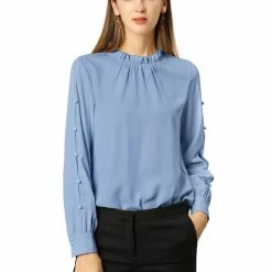 Allegra K Women's Work Ruffle Trim Mock Neck Button Decor Solid Blouse Shirt 56 Allegra K Women's Work Ruffle Trim Mock Neck Button Decor Solid Blouse Shirt