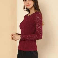 Allegra K Sheer Long Sleeves Flower Embroidery Lace Top 29 Allegra K Sheer Long Sleeves Flower Embroidery Lace Top