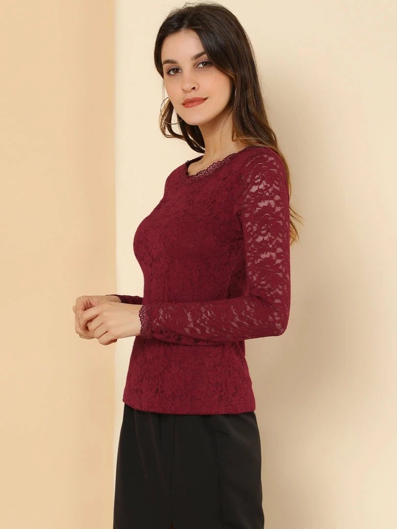 Allegra K Sheer Long Sleeves Flower Embroidery Lace Top 13 Allegra K Sheer Long Sleeves Flower Embroidery Lace Top