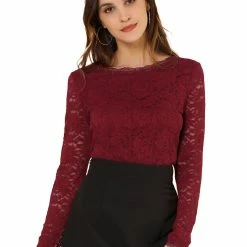 Allegra K Sheer Long Sleeves Flower Embroidery Lace Top 26 Allegra K Sheer Long Sleeves Flower Embroidery Lace Top