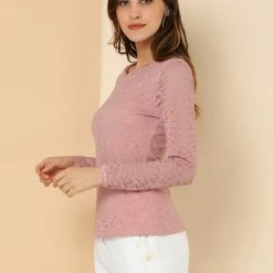 Allegra K Sheer Long Sleeves Flower Embroidery Lace Top 23 Allegra K Sheer Long Sleeves Flower Embroidery Lace Top