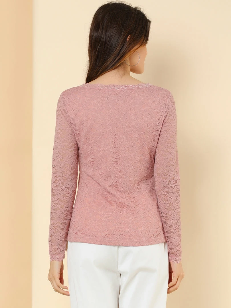 Allegra K Sheer Long Sleeves Flower Embroidery Lace Top 8 Allegra K Sheer Long Sleeves Flower Embroidery Lace Top