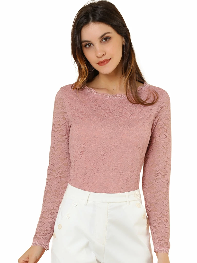 Allegra K Sheer Long Sleeves Flower Embroidery Lace Top 4 Allegra K Sheer Long Sleeves Flower Embroidery Lace Top