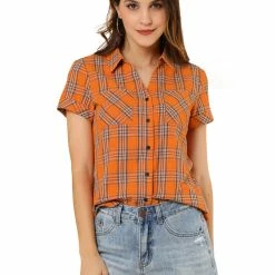 Allegra K Casual Boyfriend Plaid Button Down Shirt Women