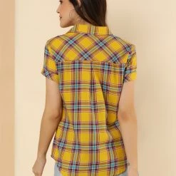 Allegra K Casual Boyfriend Plaid Button Down Shirt Women