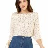 Allegra K Women's Ruffled Neck Half Sleeve Summer Polka Dot Blouse Tops
