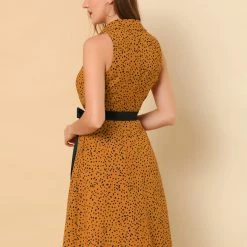 Allegra K Sleeveless Polka Dot Midi Shirt Dress Women