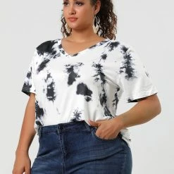 Allegra K Women's Top Short Sleeves V Neck Lightweight Casual Tie Dye T Shirt Tops 23 Allegra K Women's Top Short Sleeves V Neck Lightweight Casual Tie Dye T Shirt Tops