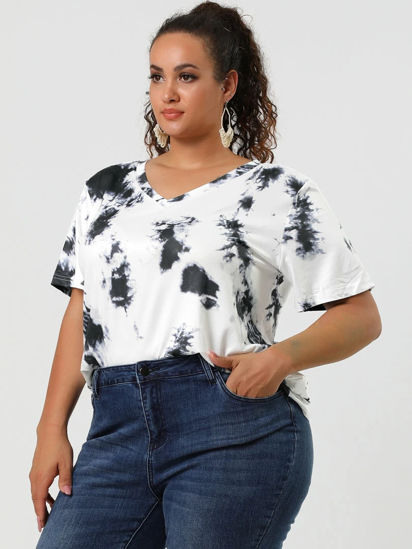 Allegra K Women's Top Short Sleeves V Neck Lightweight Casual Tie Dye T Shirt Tops 11 Allegra K Women's Top Short Sleeves V Neck Lightweight Casual Tie Dye T Shirt Tops