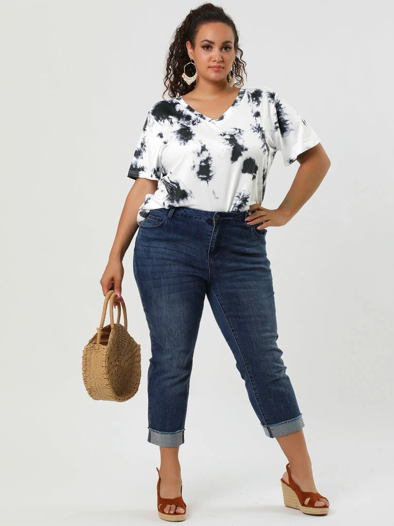 Allegra K Women's Top Short Sleeves V Neck Lightweight Casual Tie Dye T Shirt Tops 12 Allegra K Women's Top Short Sleeves V Neck Lightweight Casual Tie Dye T Shirt Tops