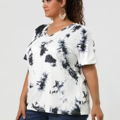 Allegra K Women's Top Short Sleeves V Neck Lightweight Casual Tie Dye T Shirt Tops 25 Allegra K Women's Top Short Sleeves V Neck Lightweight Casual Tie Dye T Shirt Tops