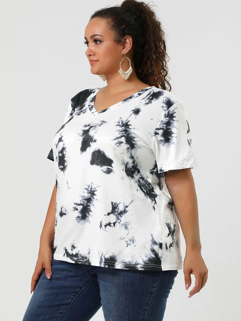 Allegra K Women's Top Short Sleeves V Neck Lightweight Casual Tie Dye T Shirt Tops 13 Allegra K Women's Top Short Sleeves V Neck Lightweight Casual Tie Dye T Shirt Tops