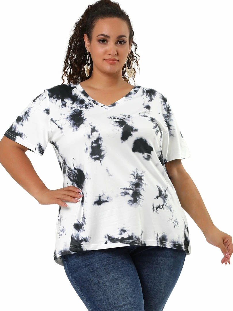 Allegra K Women's Top Short Sleeves V Neck Lightweight Casual Tie Dye T Shirt Tops 10 Allegra K Women's Top Short Sleeves V Neck Lightweight Casual Tie Dye T Shirt Tops