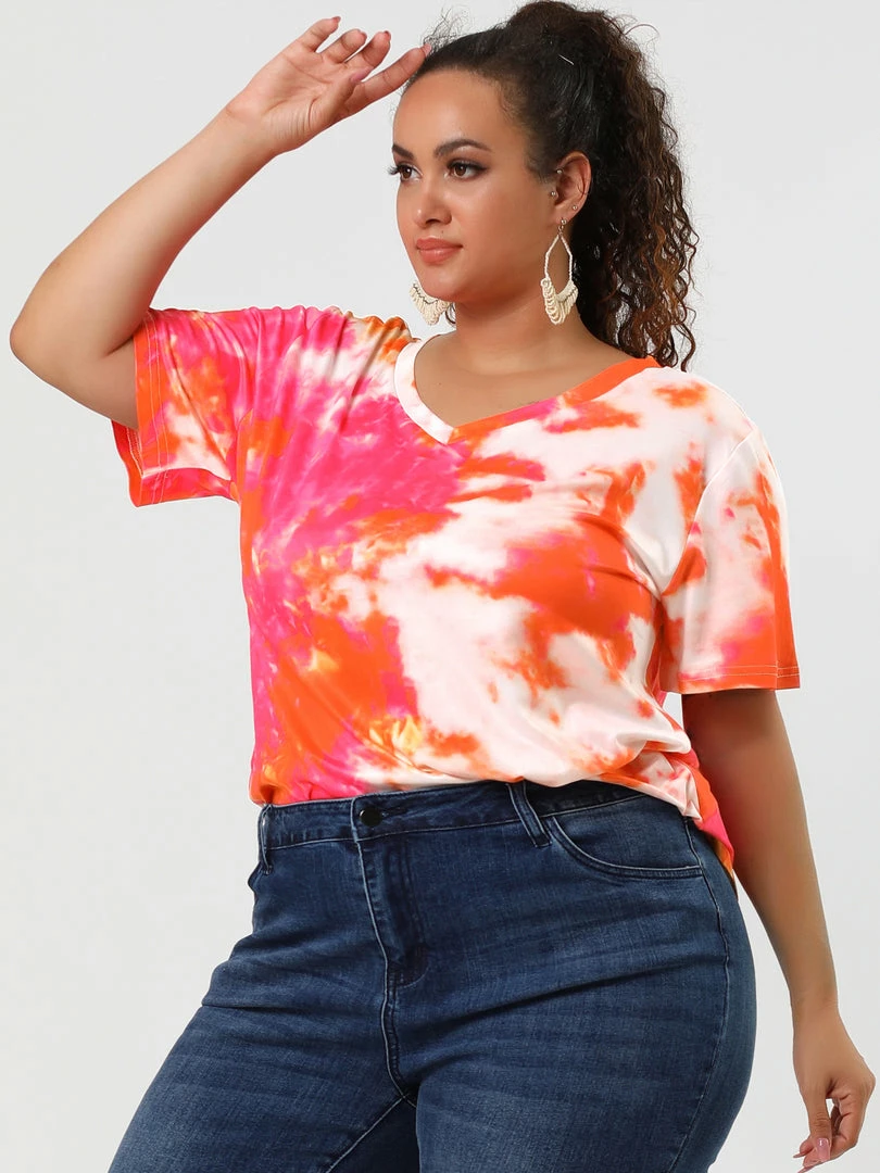 Allegra K Women's Top Short Sleeves V Neck Lightweight Casual Tie Dye T Shirt Tops 5 Allegra K Women's Top Short Sleeves V Neck Lightweight Casual Tie Dye T Shirt Tops