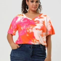 Allegra K Women's Top Short Sleeves V Neck Lightweight Casual Tie Dye T Shirt Tops 18 Allegra K Women's Top Short Sleeves V Neck Lightweight Casual Tie Dye T Shirt Tops