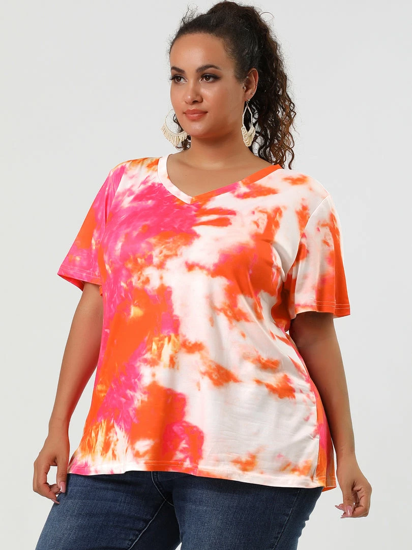 Allegra K Women's Top Short Sleeves V Neck Lightweight Casual Tie Dye T Shirt Tops 7 Allegra K Women's Top Short Sleeves V Neck Lightweight Casual Tie Dye T Shirt Tops