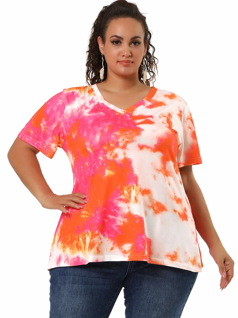 Allegra K Women's Top Short Sleeves V Neck Lightweight Casual Tie Dye T Shirt Tops 4 Allegra K Women's Top Short Sleeves V Neck Lightweight Casual Tie Dye T Shirt Tops