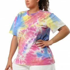 Allegra K Women's Plus Size Tie Dye T Shirts Summer Short Sleeves Casual Tops