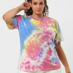 Allegra K Women's Plus Size Tie Dye T Shirts Summer Short Sleeves Casual Tops