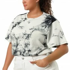Allegra K Women's Plus Size Tie Dye T Shirts Summer Short Sleeves Casual Tops