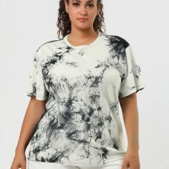 Allegra K Women's Plus Size Tie Dye T Shirts Summer Short Sleeves Casual Tops