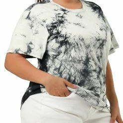 Allegra K Women's Plus Size Tie Dye T Shirts Summer Short Sleeves Casual Tops