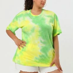 Allegra K Women's Plus Size Tie Dye T Shirts Summer Short Sleeves Casual Tops