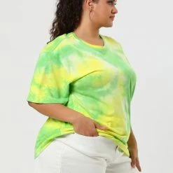 Allegra K Women's Plus Size Tie Dye T Shirts Summer Short Sleeves Casual Tops