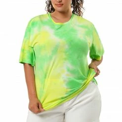 Allegra K Women's Plus Size Tie Dye T Shirts Summer Short Sleeves Casual Tops