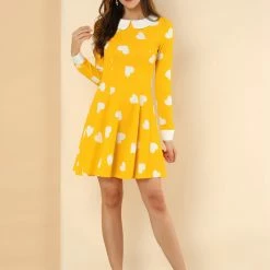 Allegra K Women Polka Dot Contrast Collar Above Knee A Line Dress