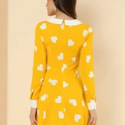 Allegra K Women Polka Dot Contrast Collar Above Knee A Line Dress