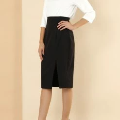 Allegra K Women 3/4 Sleeves Contrast Collar Blouse Tops