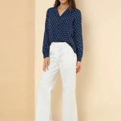 Allegra K Women's Heart Polka Dots Button Up Notched Lapel V Neck Shirt Tops 95 Allegra K Women's Heart Polka Dots Button Up Notched Lapel V Neck Shirt Tops