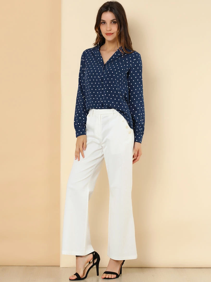 Allegra K Women's Heart Polka Dots Button Up Notched Lapel V Neck Shirt Tops 17 Allegra K Women's Heart Polka Dots Button Up Notched Lapel V Neck Shirt Tops