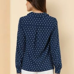 Allegra K Women's Heart Polka Dots Button Up Notched Lapel V Neck Shirt Tops 98 Allegra K Women's Heart Polka Dots Button Up Notched Lapel V Neck Shirt Tops